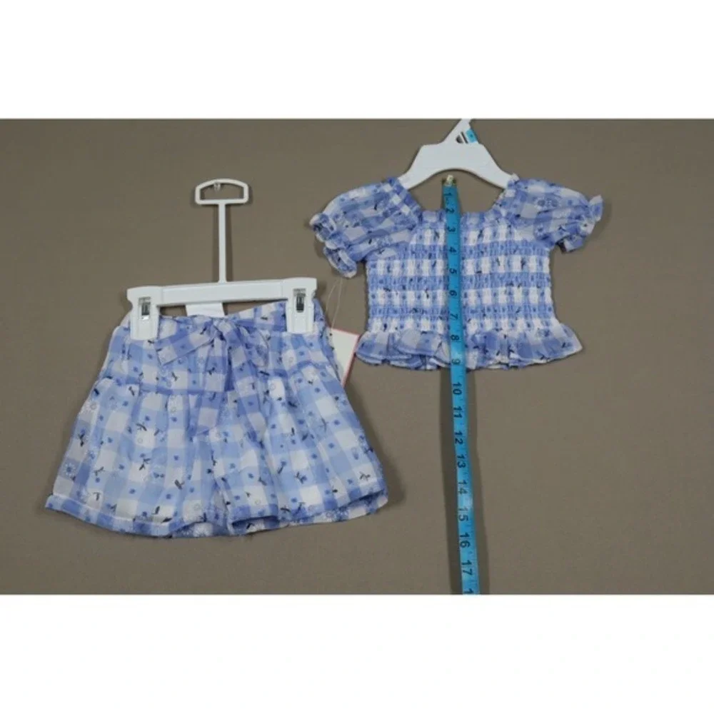 Rare Editions‎ Baby Girls Gingham Daisy Top and Shorts, 2 Piece Set - Blue - 12M